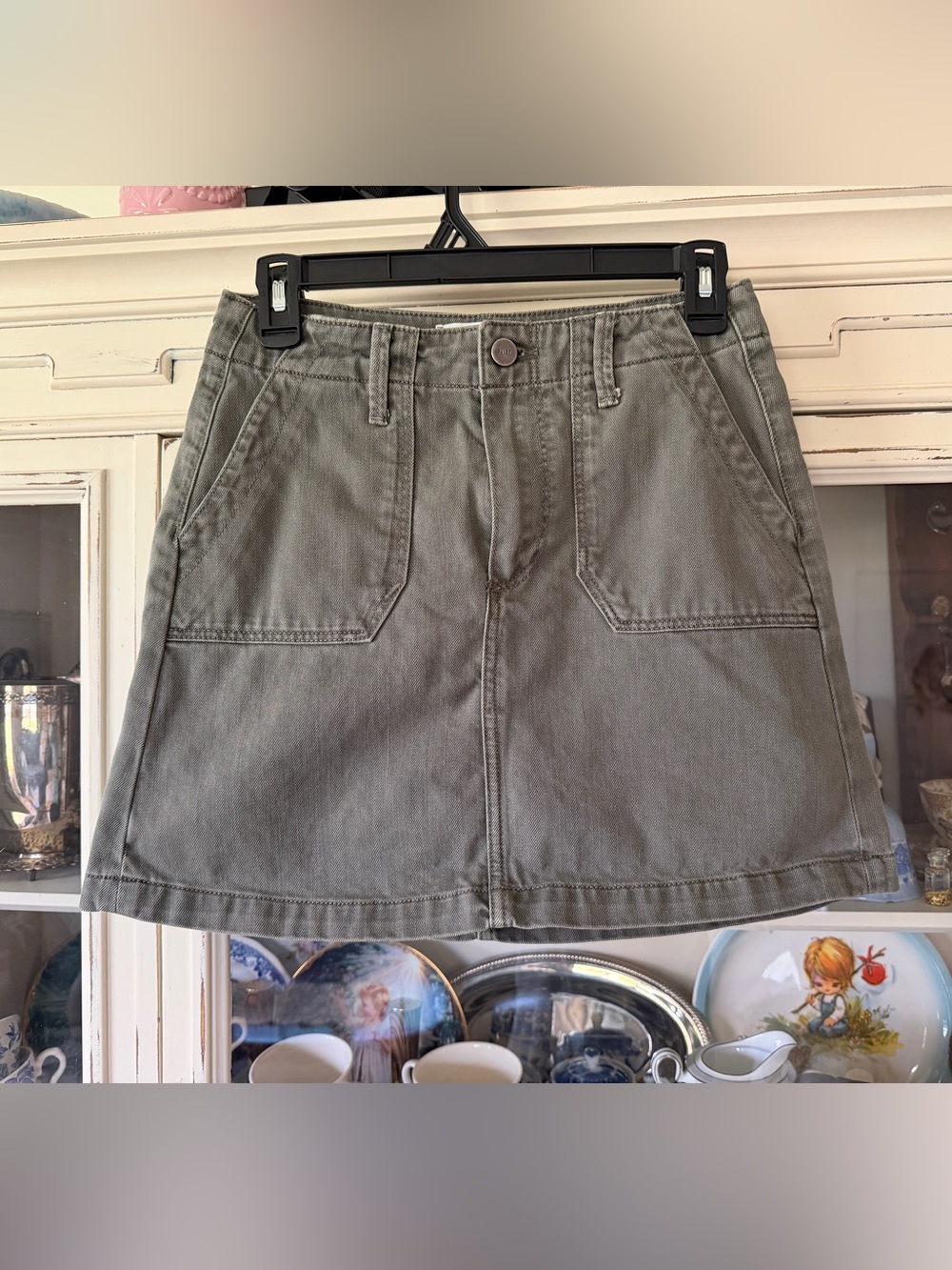 PAIGE Olive Green A-Line Cotton Utility Skirt
